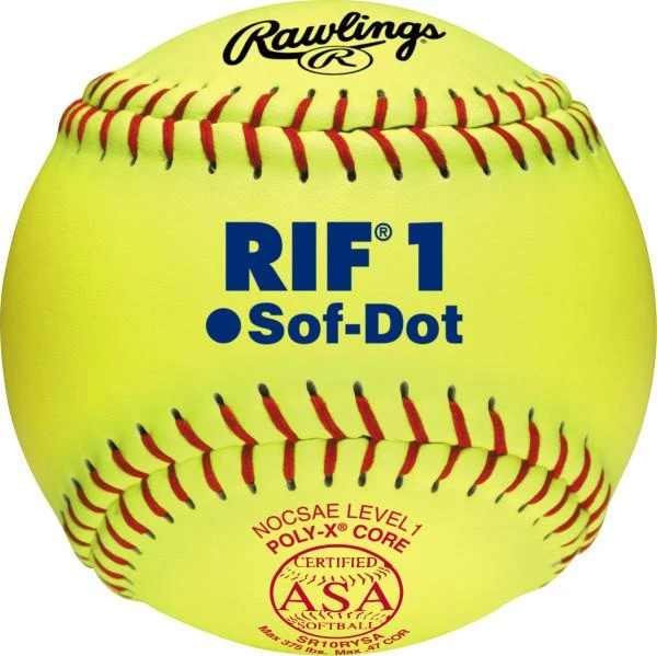 Fastpitch Softballs Rawlings RIF 10 Inch Level 1 ASA Fastpitch Softball - One Dozen: SR10RYSA 3 Fastpitch Softballs Rawlings RIF 10 Inch Level 1 ASA Fastpitch Softball - One Dozen: SR10RYSA